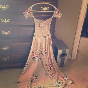 Off-the-shoulder maxi dress.